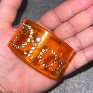 Christian Dior Lucite Authentic Orange Diamond/blinged Cuff.